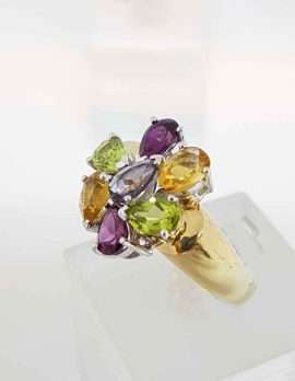9ct gold ring 7 colour gems