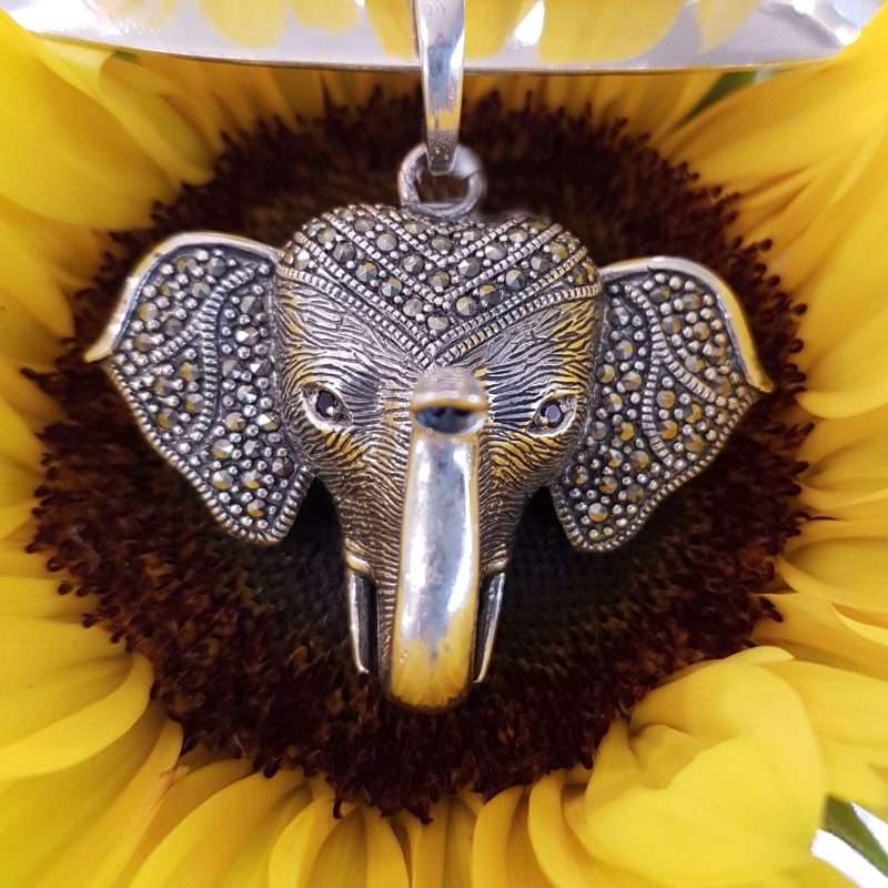 Sterling Silver and marcasite necklace - Elephant head