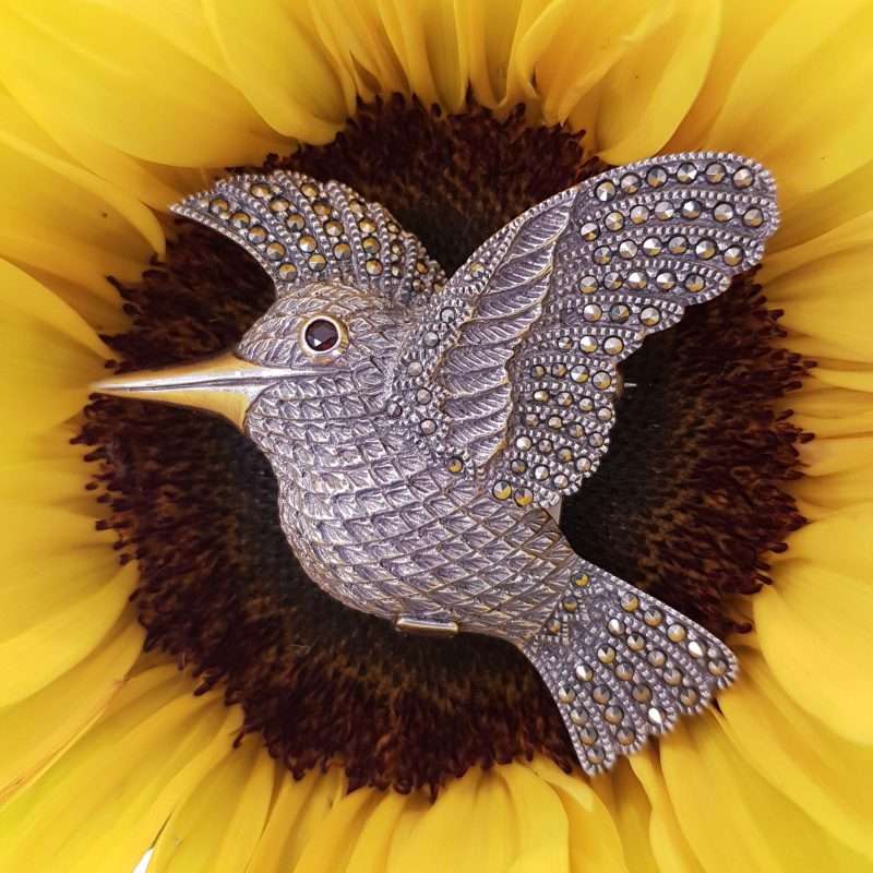 Sterling Silver and marcasite brooch - flying bird