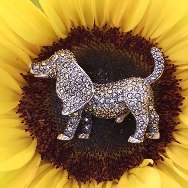 Sterling Silver and marcasite brooch - Dog