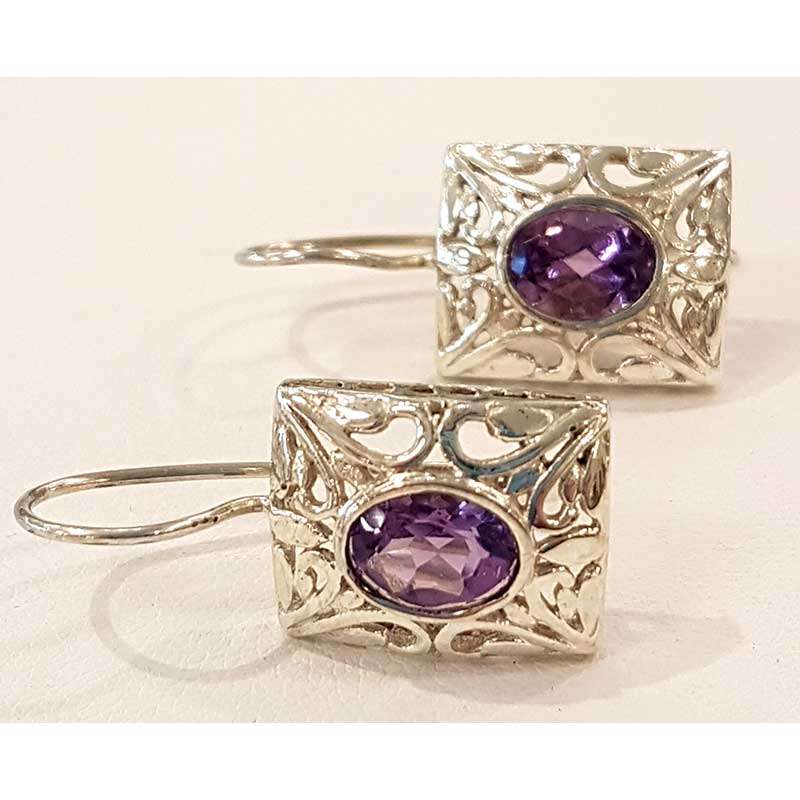 Sterling silver and oval amethyst earrings