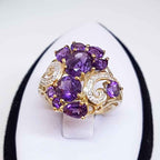 9ct Yellow Gold Stunning Large Amethyst and Diamond Cluster Ring