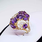 9ct Yellow Gold Stunning Large Amethyst and Diamond Cluster Ring