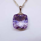 Sterling Silver Large Square Laser Cut Amethyst Pendant on Chain