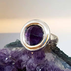 Sterling Silver Large Round Faceted Amethyst Ring - Chunky / Heavy