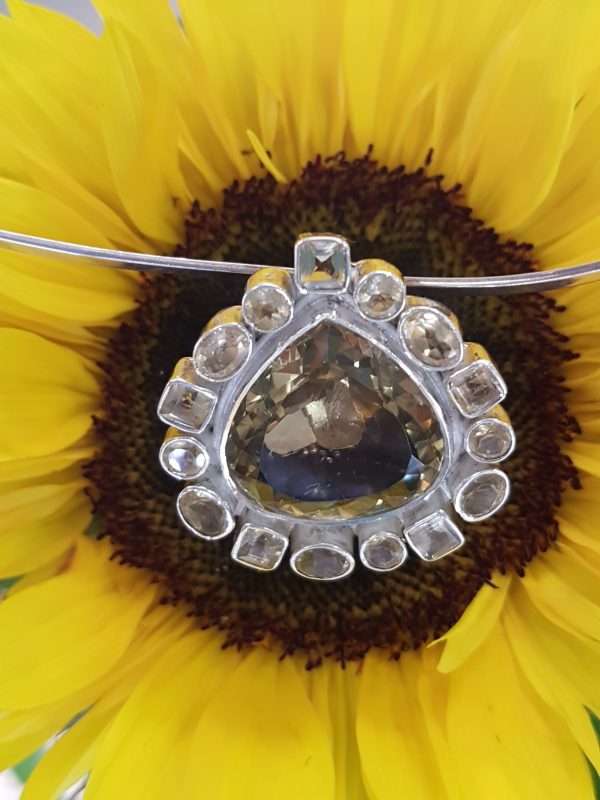 Sterling Silver Teardrop / Pear Shape Citrine Cluster Pendant on Choker