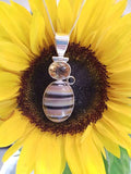 Sterling Silver Bumble Bee Quartz, Citrine and Onyx Pendant on Chain