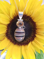 Sterling Silver Bumble Bee Quartz, Citrine and Onyx Pendant on Chain