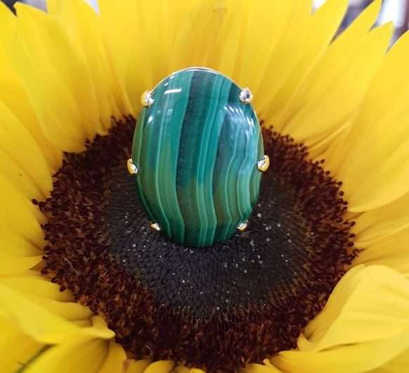 Sterling Silver Large Oval Malachite Ring