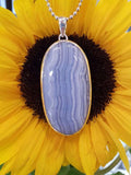 Sterling Silver Large Oval Blue Lace Agate Pendant on Chain