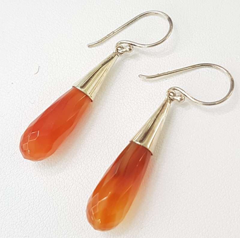 Sterling Silver Long Drop Carnelian Earrings