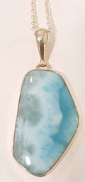 Sterling Silver Unusual Shape Larimar Pendant on Sterling Silver Chain