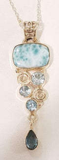 Sterling Silver Larimar and Topaz Pendant on Sterling Silver Chain