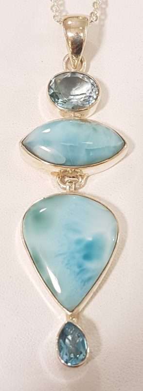 Sterling Silver Larimar and Topaz Pendant on Sterling Silver Chain