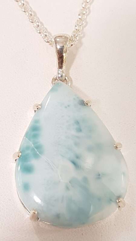 Sterling Silver Larimar Tear Drop Shape Pendant on Sterling Silver Chain