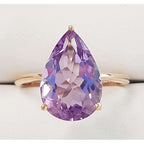9ct Rose Gold Teardrop / Pear Shape Amethyst Claw Set Ring