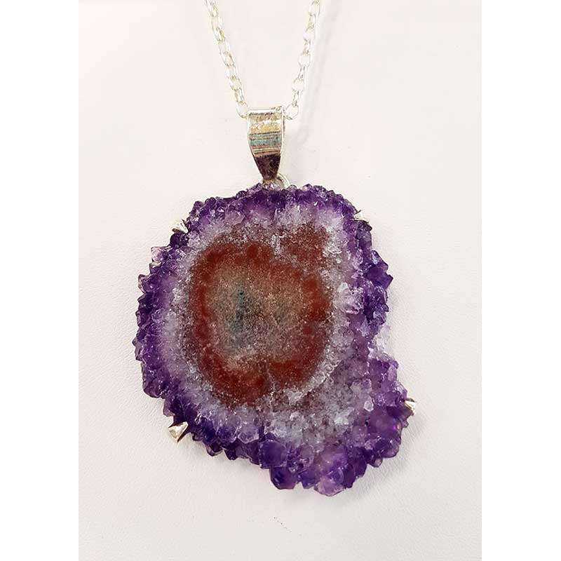 Sterling Silver Large Amethyst Slice Pendant on Silver Chain