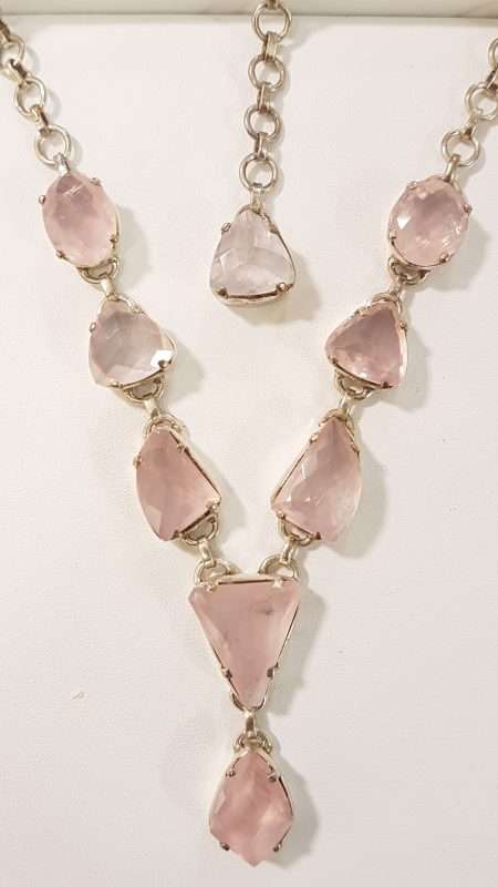 Sterling Silver Faceted Rose Quartz Necklace - All Unique Shapes