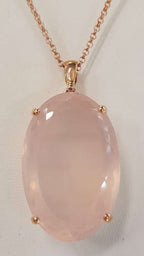 9ct Rose Gold Large Oval Faceted Rose Quartz Pendant on 9ct Chain