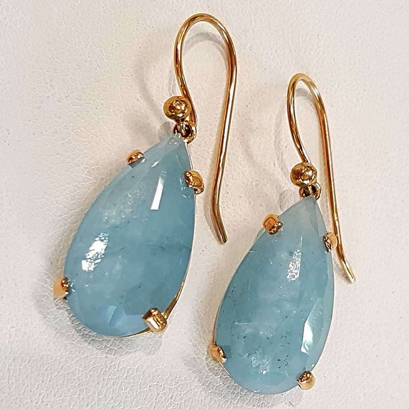 9ct Yellow Gold Teardrop / Pear Shape Aquamarine Drop Earrings