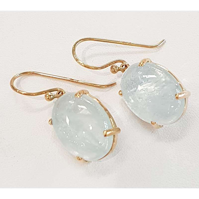 9ct Yellow Gold Oval Shape Aquamarine Drop Earrings