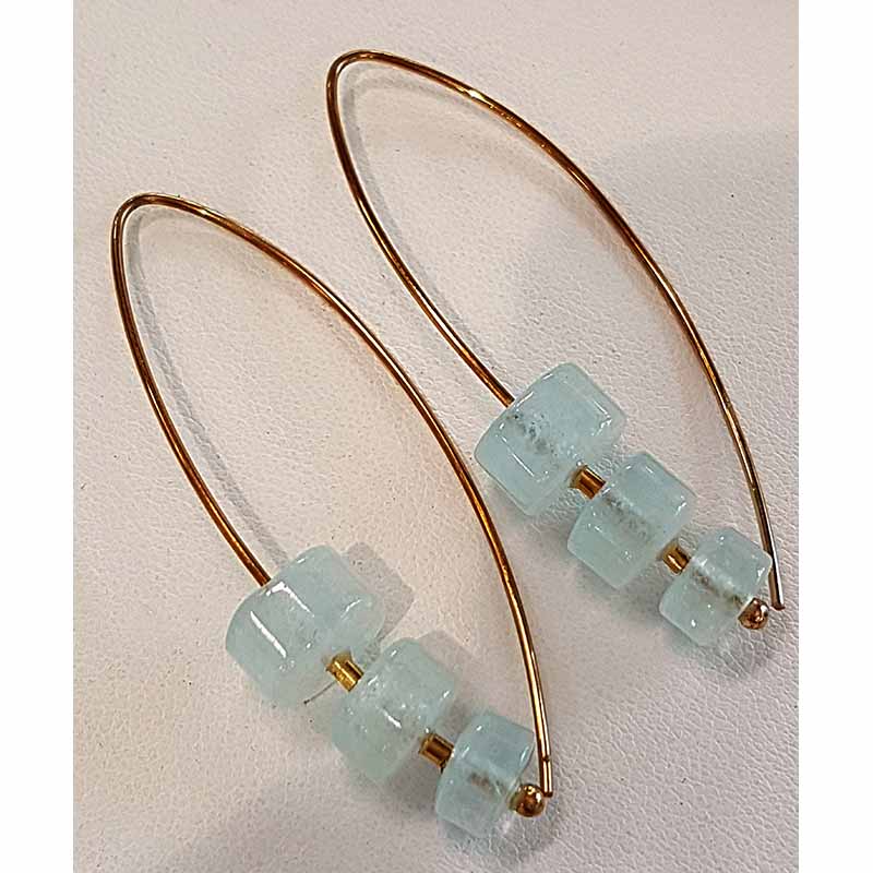 9ct Yellow Gold Long Aquamarine Drop Earrings