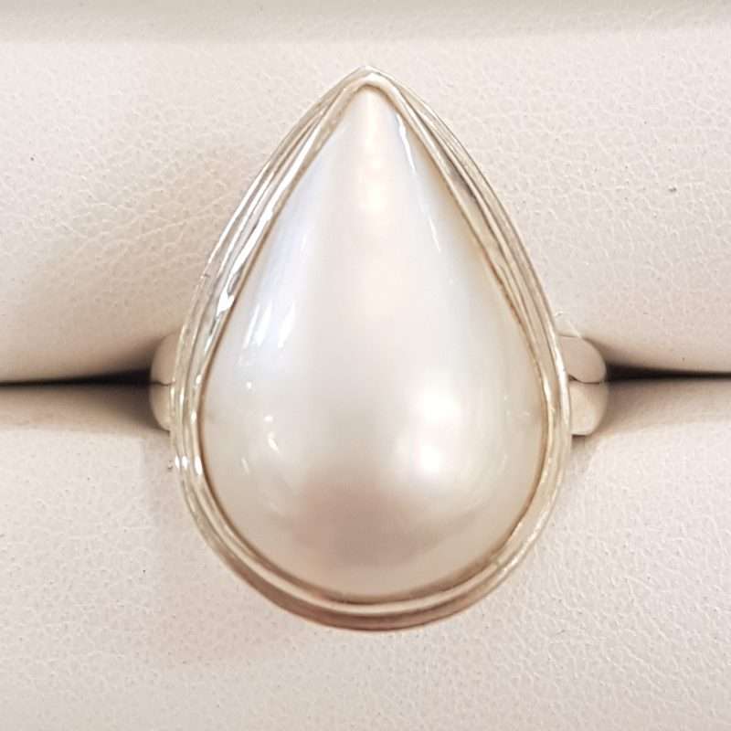 Sterling Silver Teardrop Shape Mabe Pearl Ring