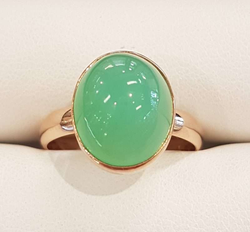 9ct Rose Gold Bezel Set Chrysoprase / Australian Jade Ring