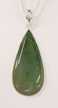 Sterling Silver Large Jade Teardrop Shape Pendant on Sterling Silver Chain