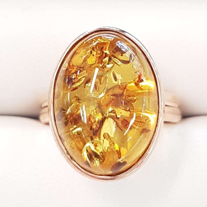 9ct Rose Gold Oval Amber Ring - Extendable