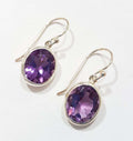 Sterling Silver Oval Bezel Set Amethyst Earrings