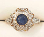 9ct Yellow Gold Natural Sapphire with Diamonds Large Octagonal Cluster Ring