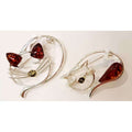 Sterling Silver Amber Sleeping Cat Brooches - Also Available as Pendants