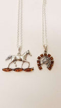 Sterling Silver Amber Horse Pendants on Sterling Silver Chain