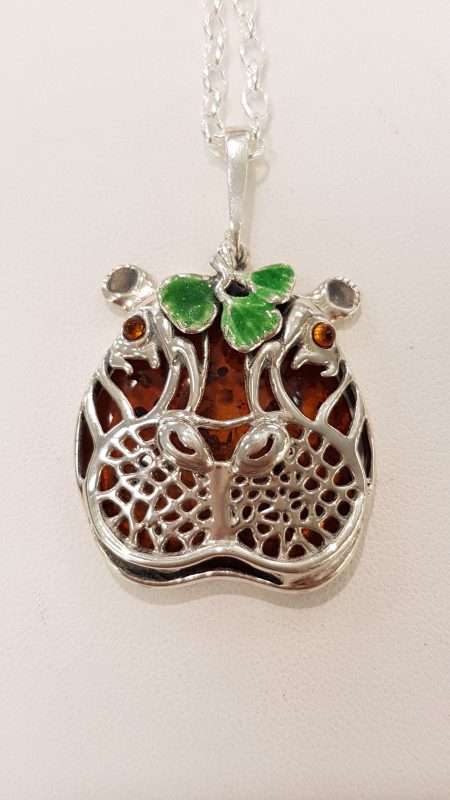 Sterling Silver Amber Large and Small Hippo Pendant on Chain