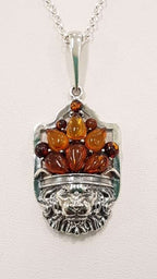 Sterling Silver Amber Lion Pendant on Sterling Silver Chain