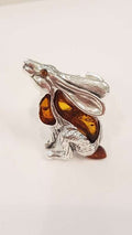 Sterling Silver Amber Rabbit / Hare Ring