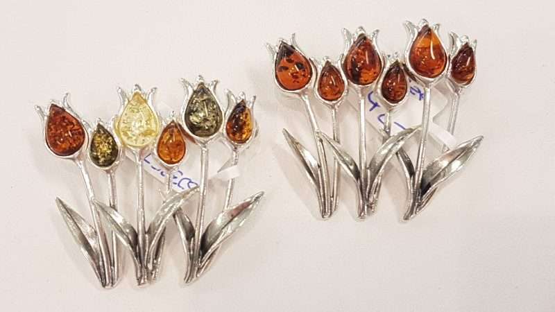 Sterling Silver Amber Tulips Brooch