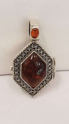 Exquisite Sterling Silver Amber Icon – Handpainted by Polish Artist under a Magnifying Glass - on Beautiful Long Sterling Silver Chain