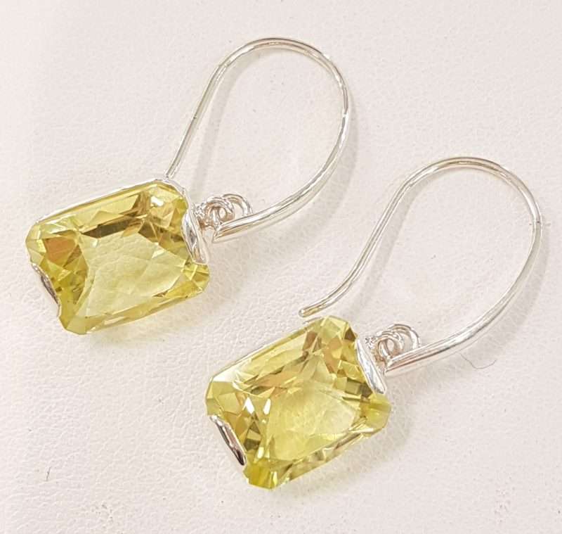 Sterling Silver Lemon Citrine Rectangular Drop Earrings