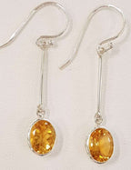 Sterling Silver Long Line Oval Bezel Set Citrine Drop Earrings