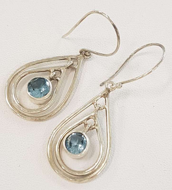 Sterling Silver Blue Topaz Teardrop Shape Drop Earrings