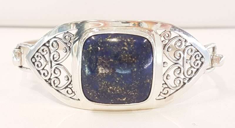 Sterling Silver Filigree Lapis Lazuli Bangle - Ornate