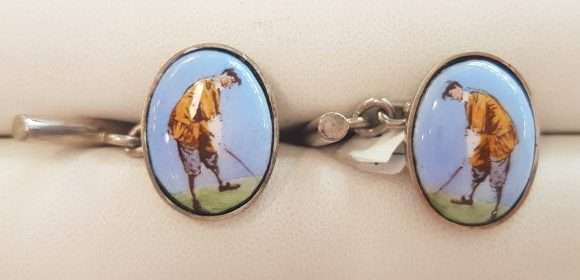 Sterling Silver & Enamel Golf Scene Cufflinks