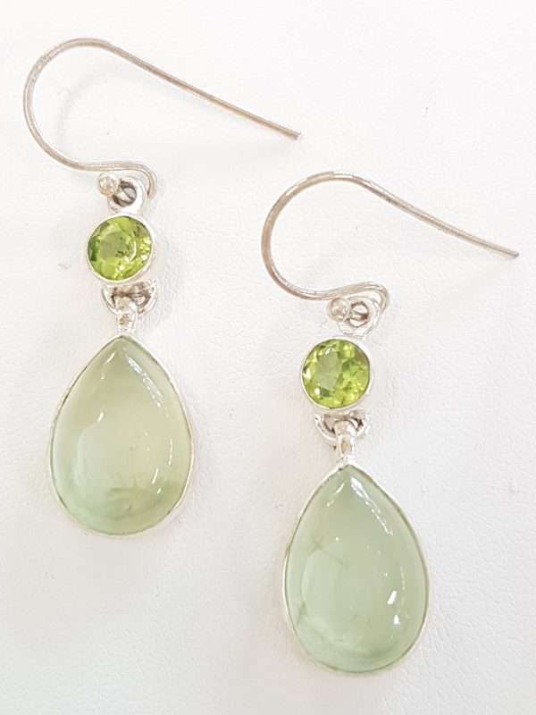 Sterling Silver Prehnite and Peridot Drop Earrings