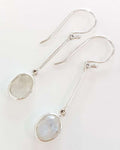 Sterling Silver Long Moonstone Oval Drop Earrings
