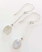 Sterling Silver Long Moonstone Oval Drop Earrings
