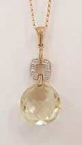 9ct Gold Lemon Citrine and Diamond Pendant on 9ct Chain