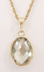 9ct Yellow Gold Oval Green Amethyst / Prasiolite Pendant on 9ct Chain