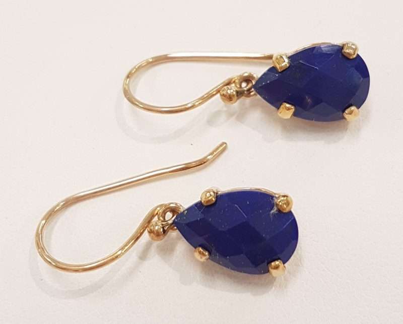 9ct Yellow Gold Teardrop Shape Lapis Lazuli Drop Earrings